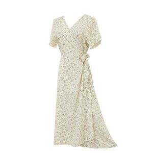 Women's Summer Dress Elegant Slim Short Sleeve Ladies Floral Shirtdress Long